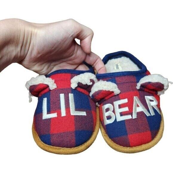 New Dearfoam Childrens 'Lil Bear' Slippers 11/12 Red Blue Plaid Memory Foam - Picture 2 of 7